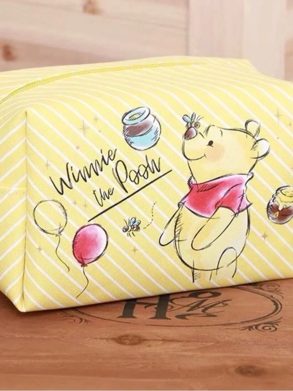Disney Winnie the Pooh Yellow Striped make up pouch universal carry bag